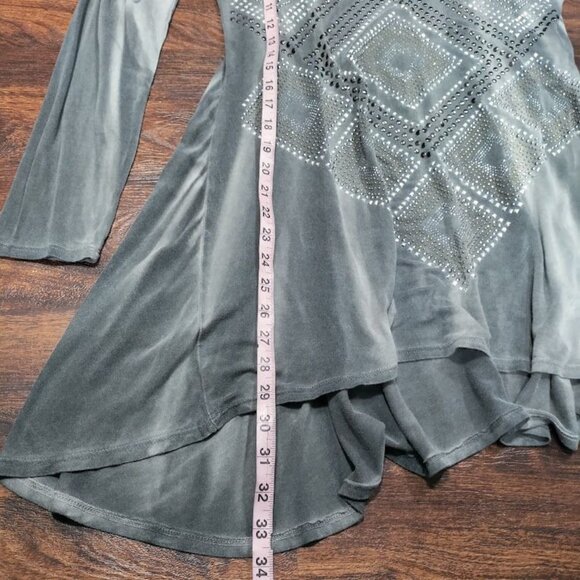 Be Vocal Studded Lagenlook Artsey Rocker Festival Y2K Whimsy Tunic Top Gray L - Picture 10 of 11